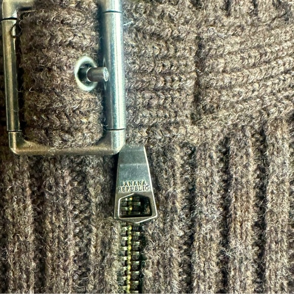 Banana Republic Extra-Fine Merino Wool Zip Taupe Brown Cardigan Sweater XL - Picture 5 of 11